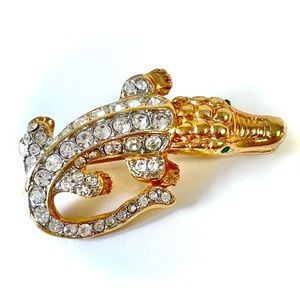 Vintage Crocodile Pave Crystal Pin